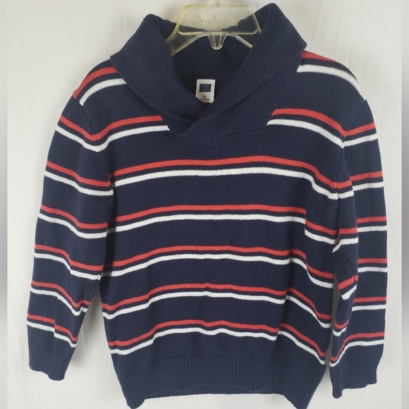 Janie And Jack Boy's Navy and Orange Cowl Neck Long Sleeve Sweater Sz 4 - Picture 2 of 6